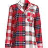 Lands’ End Women’s Long Sleeve Print Flannel Pajama Top(Compass Red Plaid Patchwork)