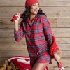 Lands’ End Women’s Long Sleeve Print Flannel Pajama Top(Compass Red/Pine Plaid)