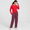 Lands’ End Women’s Pajama Set Knit Long Sleeve T-Shirt and Flannel Pants(Compass Red/Pine Plaid)