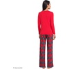 Lands’ End Women’s Pajama Set Knit Long Sleeve T-Shirt and Flannel Pants(Compass Red/Pine Plaid)