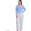 Lands’ End Women’s Pajama Set Knit Long Sleeve T-Shirt and Flannel Pants(Holiday Dogs/Blue Stripe)