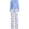Lands’ End Women’s Pajama Set Knit Long Sleeve T-Shirt and Flannel Pants(Holiday Dogs/Blue Stripe)