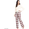 Lands’ End Women’s Pajama Set Knit Long Sleeve T-Shirt and Flannel Pants(Ivory/Compass Red Multi Plaid)