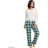 Lands’ End Women’s Pajama Set Knit Long Sleeve T-Shirt and Flannel Pants(Pine/Ivory Plaid)