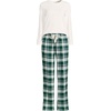 Lands’ End Women’s Pajama Set Knit Long Sleeve T-Shirt and Flannel Pants(Pine/Ivory Plaid)