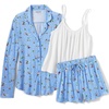 Women’s Cooling 3 Piece Pajama Set – Long Sleeve Top Cami and Shorts(Clear Blue Sky Skiers)