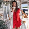 Women’s Cooling 3 Piece Pajama Set – Long Sleeve Top Cami and Shorts(Compass Red Pin Dot)