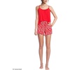 Women’s Cooling 3 Piece Pajama Set – Long Sleeve Top Cami and Shorts(Coral Red Blooms)