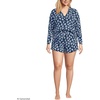 Women’s Cooling 3 Piece Pajama Set – Long Sleeve Top Cami and Shorts(Deep Sea Navy Blooms)