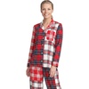 Lands’ End Women’s Long Sleeve Print Flannel Pajama Top(Compass Red Plaid Patchwork)