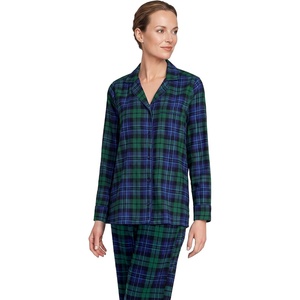 Lands’ End Women’s Long Sleeve Print Flannel Pajama Top(Liberty Blue/Pine Blackwatch)