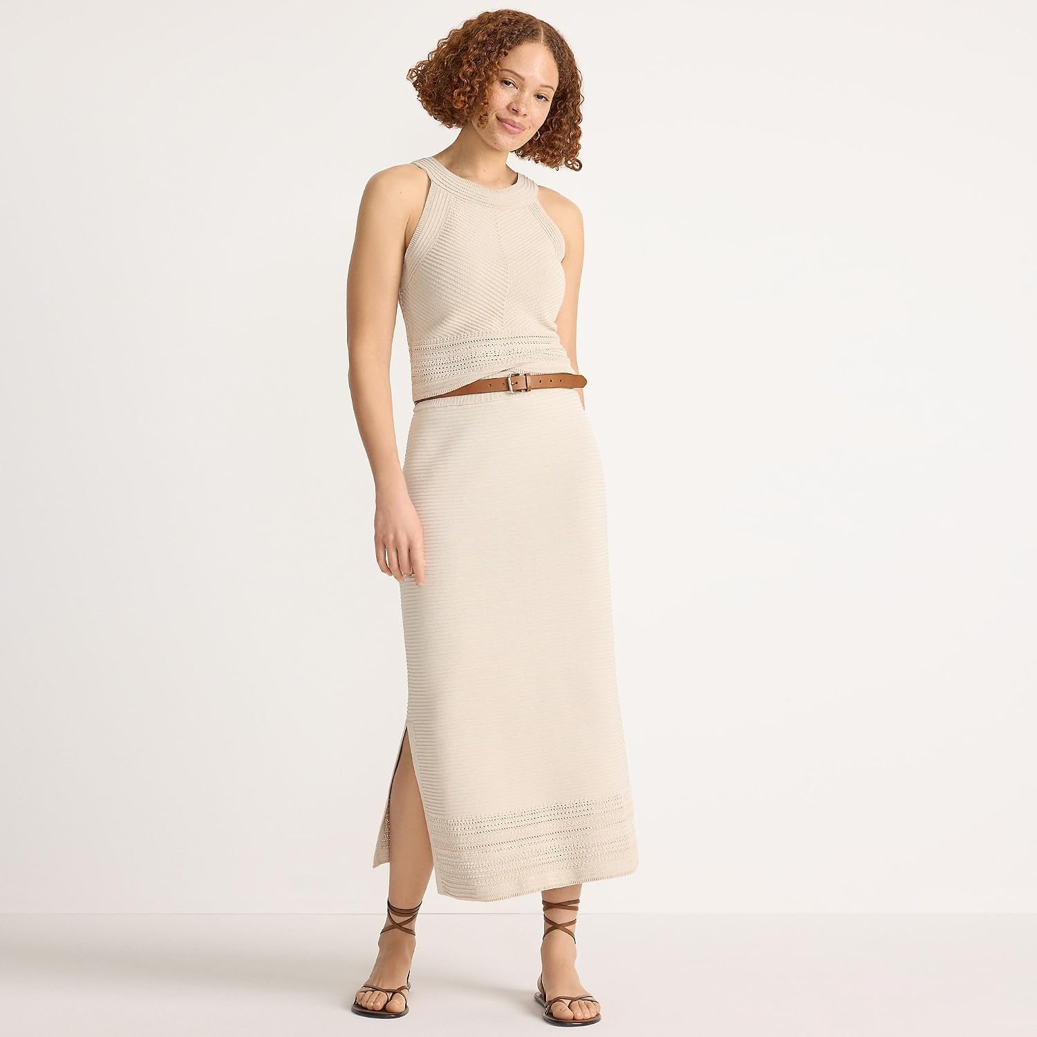 image:imageWomens Cotton Pointelle Sweater Maxi Skirt Set BottomBlush Whisper