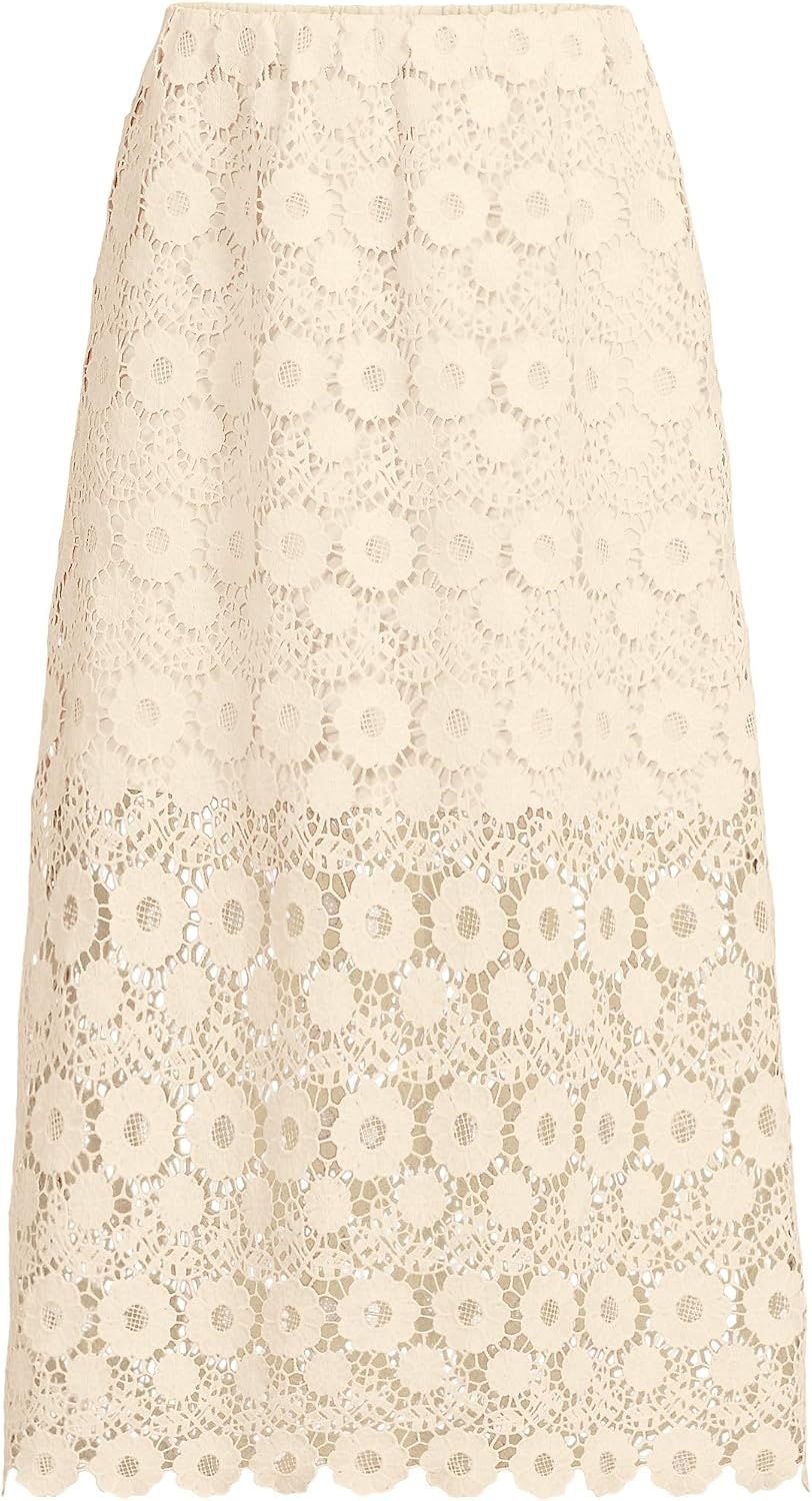 image:imageWomens Lace Overlay Midi SkirtIvory Latte