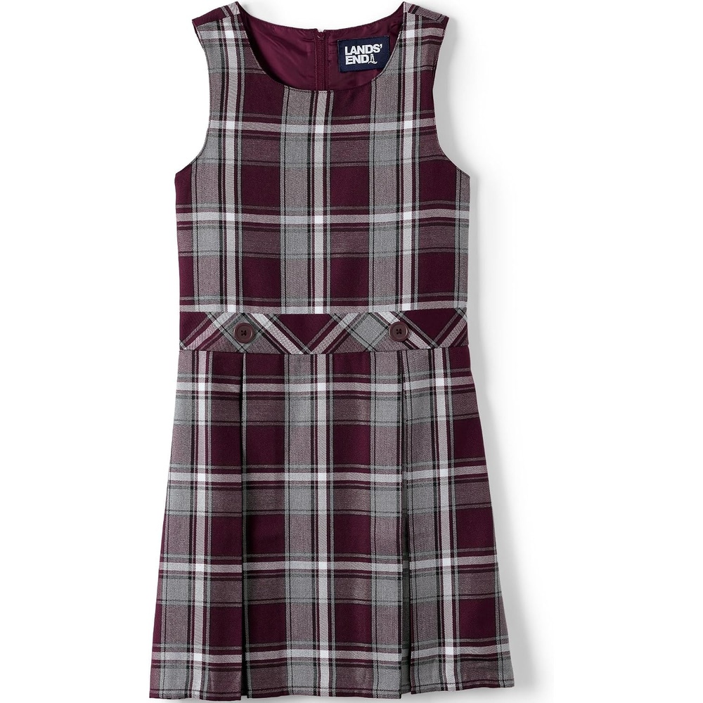 image:imageLands End Girls School Uniform JumperPlaid BurgundyGray
