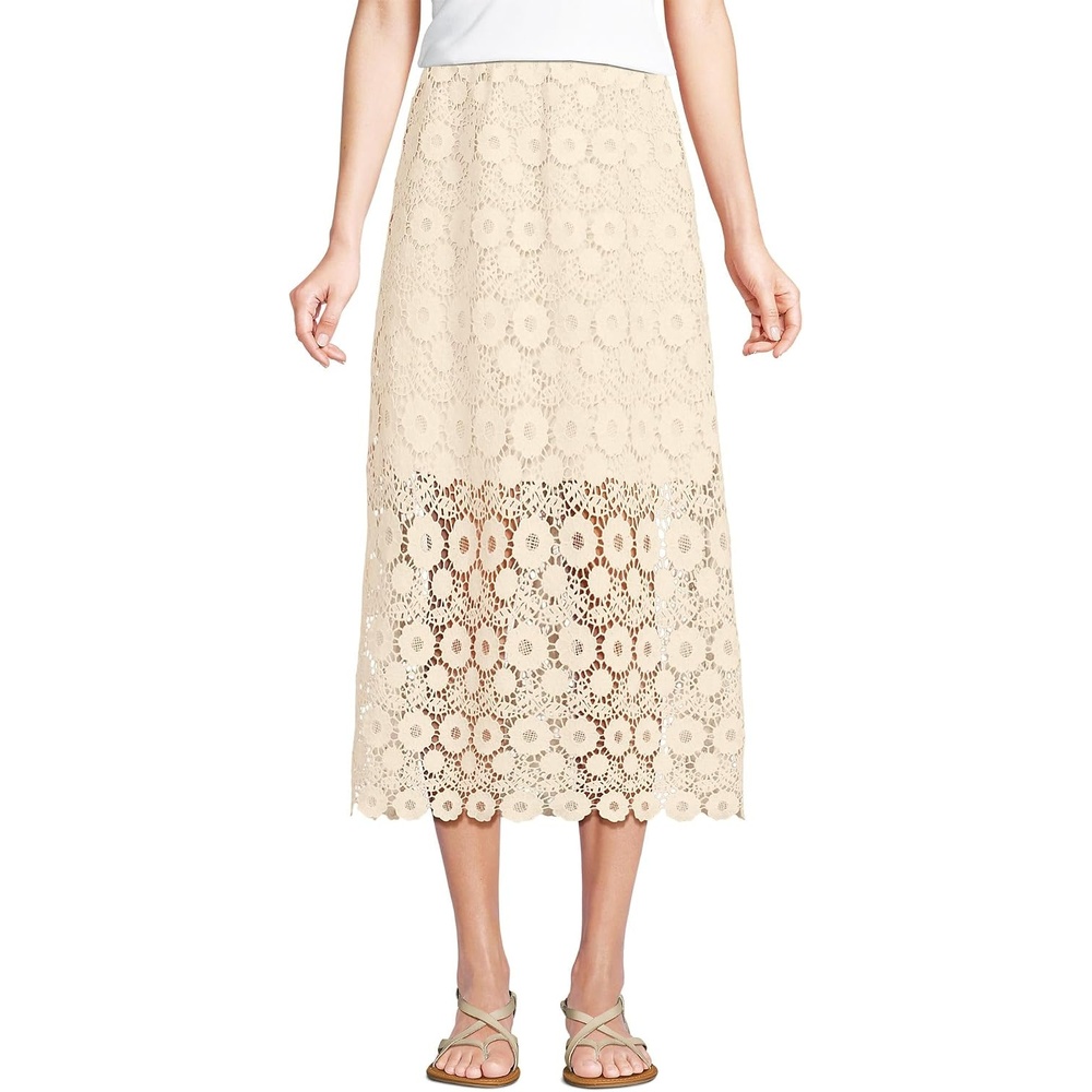 image:imageWomens Lace Overlay Midi SkirtIvory Latte