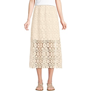 Women’s Lace Overlay Midi Skirt(Ivory Latte)