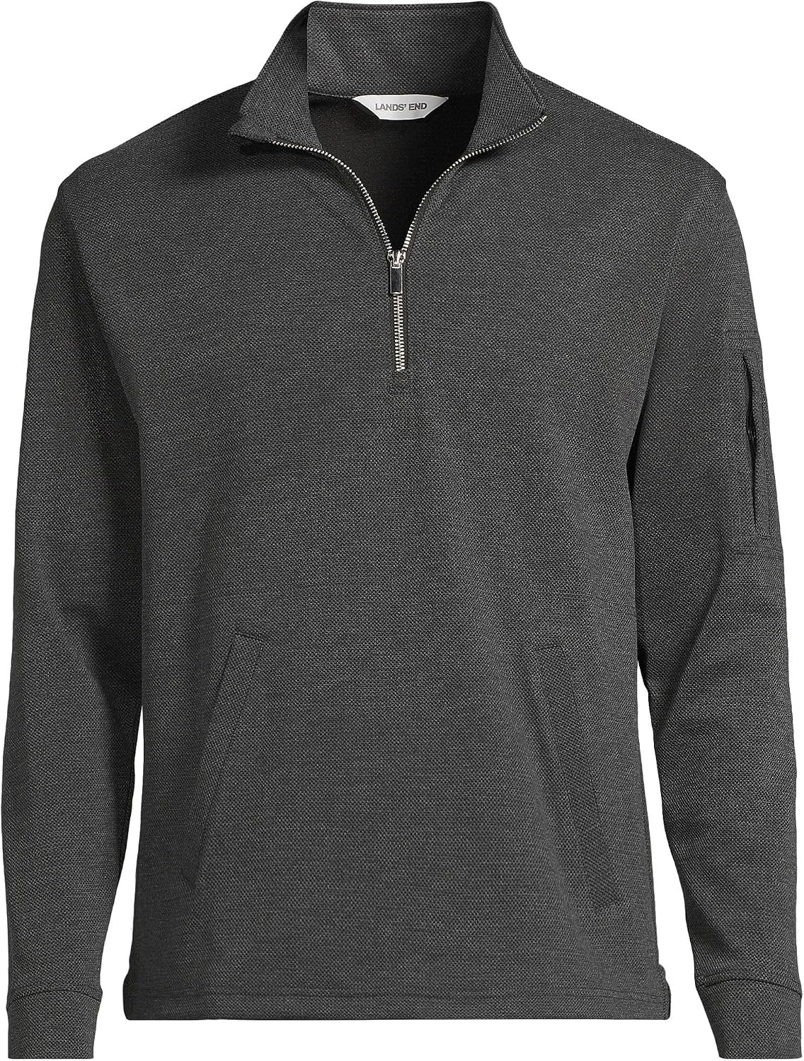 image:imageLands End Mens Long Sleeve Cooling Performance Pique Quarter ZipDark Charcoal Heather