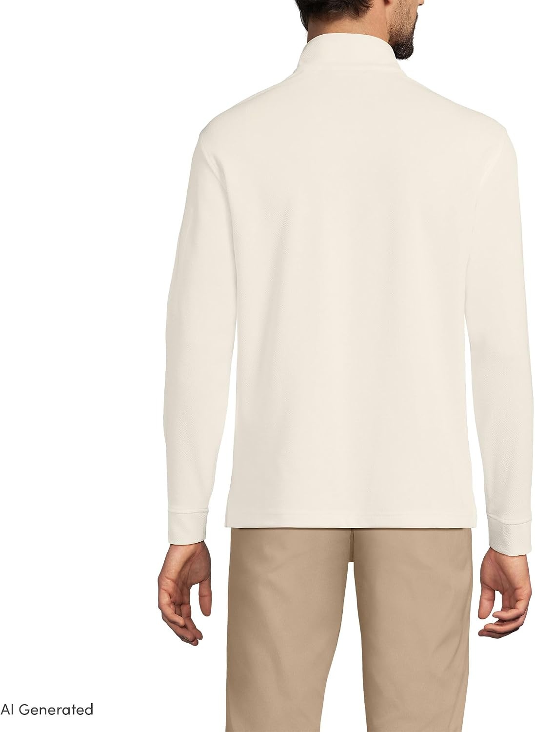 image:imageLands End Mens Long Sleeve Cooling Performance Pique Quarter ZipIvory Latte