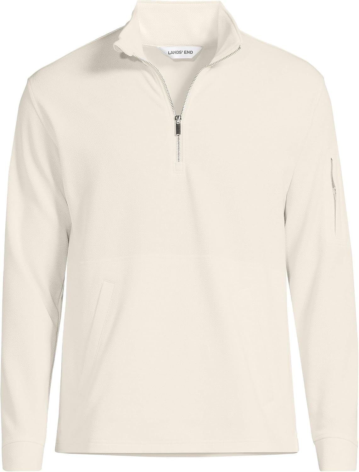 image:imageLands End Mens Long Sleeve Cooling Performance Pique Quarter ZipIvory Latte