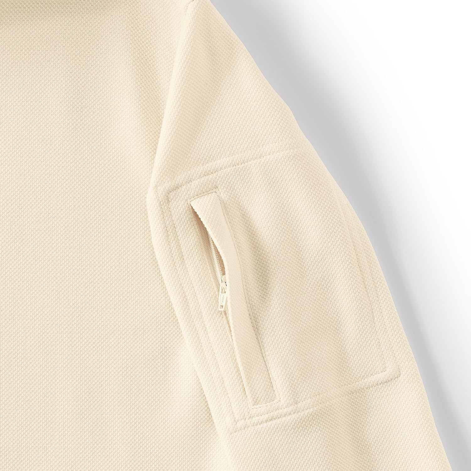 image:imageLands End Mens Long Sleeve Cooling Performance Pique Quarter ZipIvory Latte