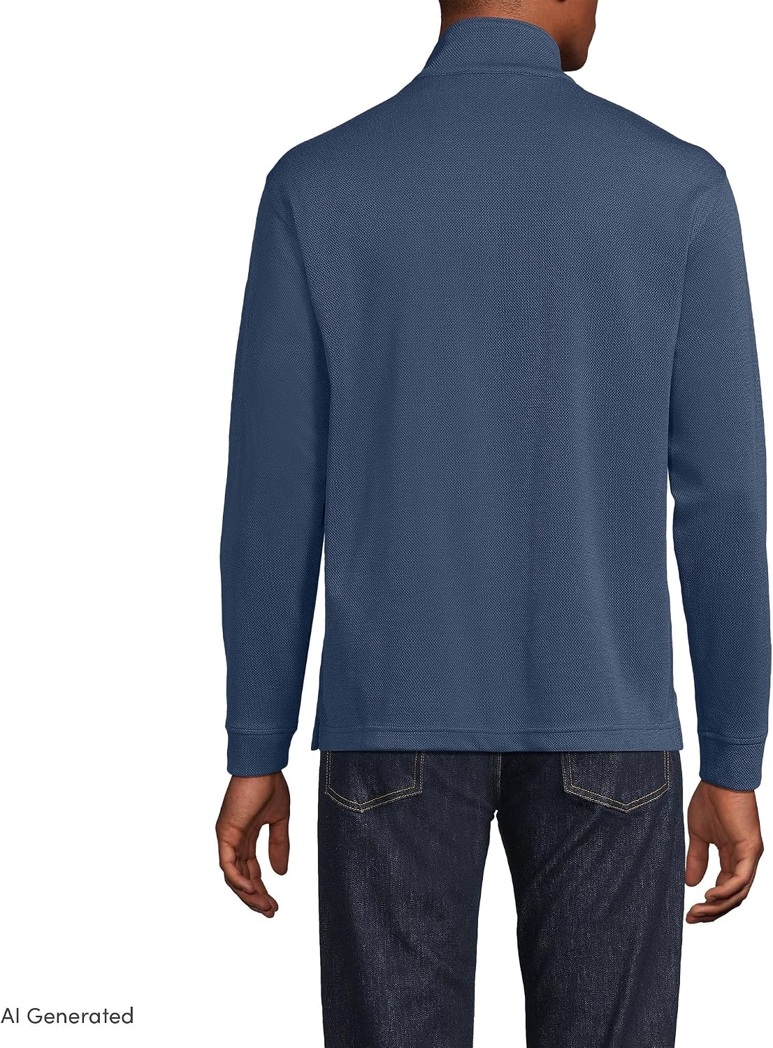 image:imageLands End Mens Long Sleeve Cooling Performance Pique Quarter ZipNightfall Blue