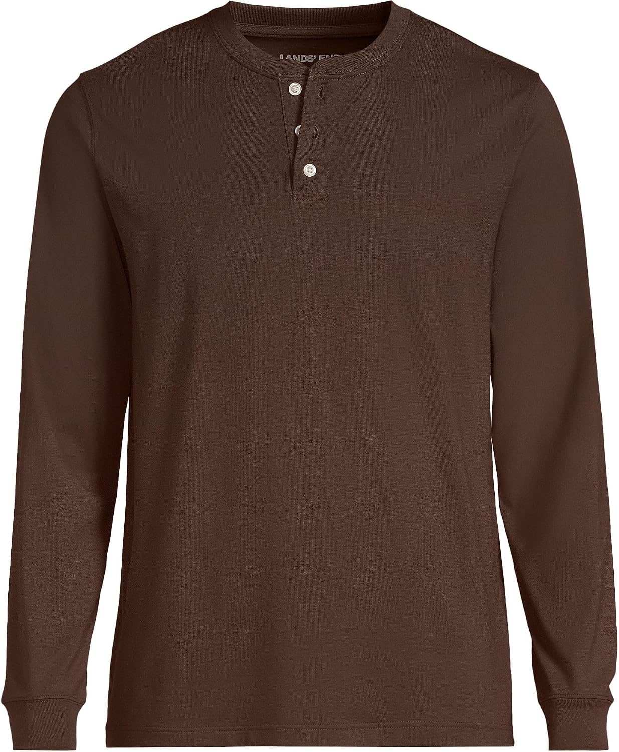 image:imageLands End Mens SuperT Long Sleeve Henley ShirtDark Walnut Brown