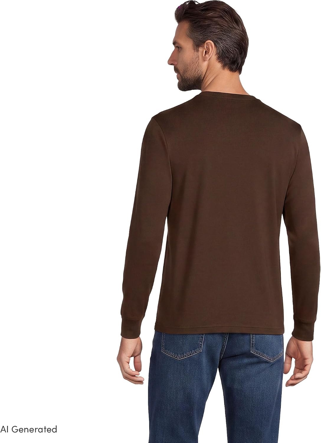 image:imageLands End Mens SuperT Long Sleeve Henley ShirtDark Walnut Brown
