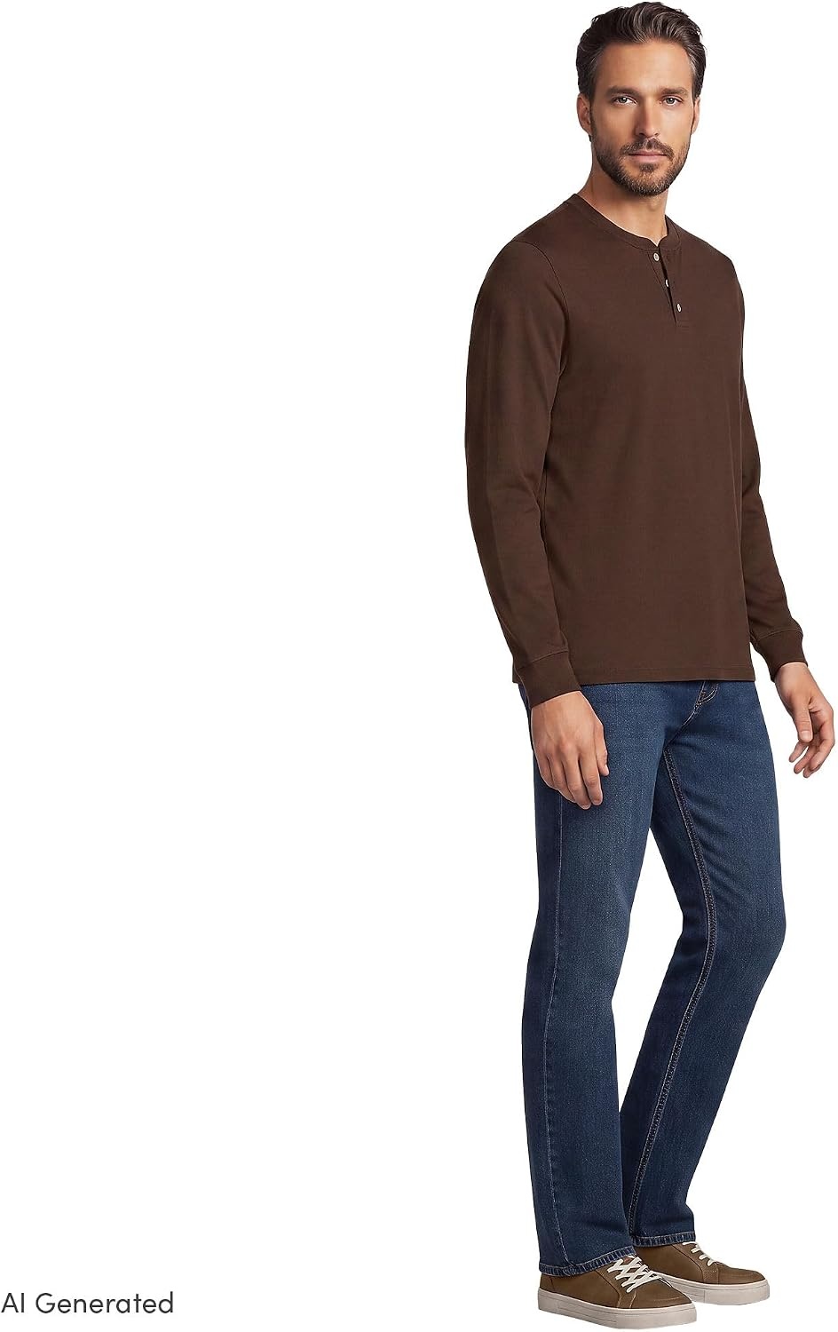 image:imageLands End Mens SuperT Long Sleeve Henley ShirtDark Walnut Brown