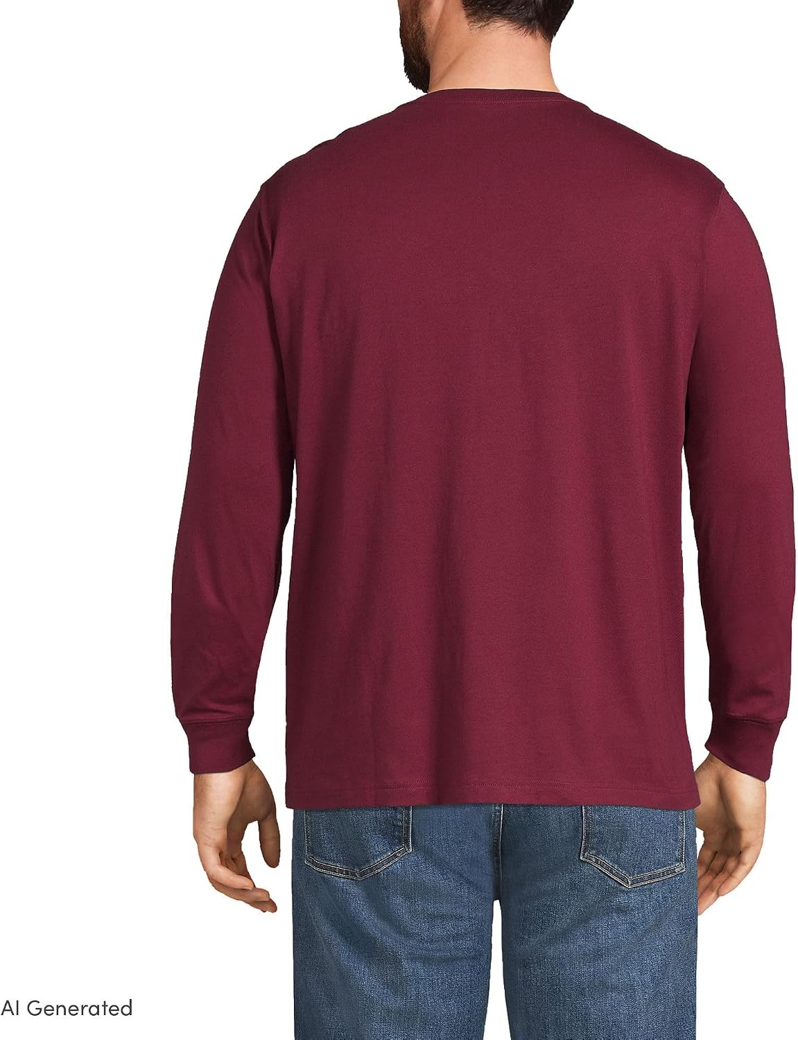 image:imageLands End Mens SuperT Long Sleeve Henley ShirtRich Burgundy