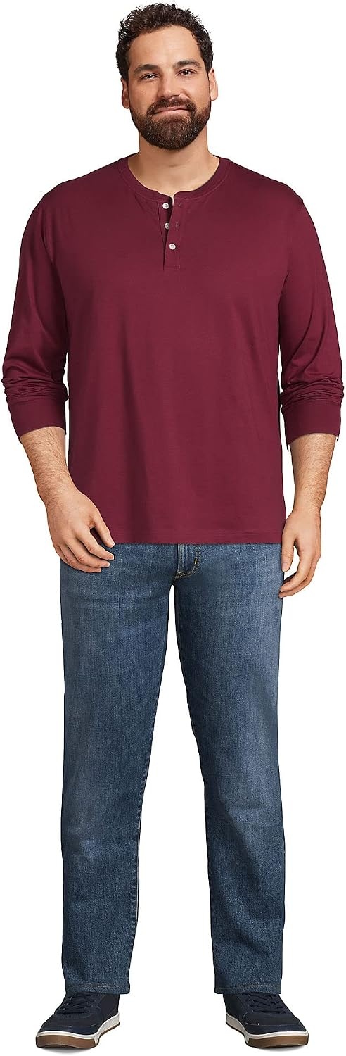 image:imageLands End Mens SuperT Long Sleeve Henley ShirtRich Burgundy