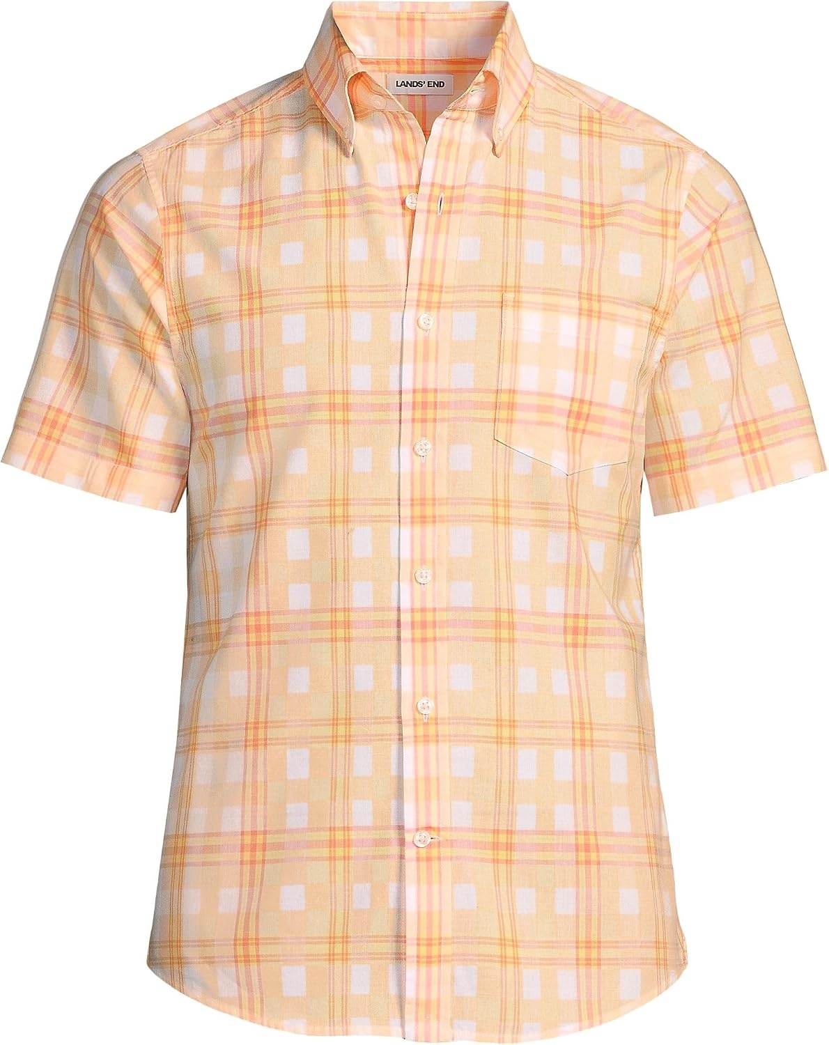 image:imageMens Traditional Fit Short Sleeve Madras ShirtSubtle ApricotYellow Plaid