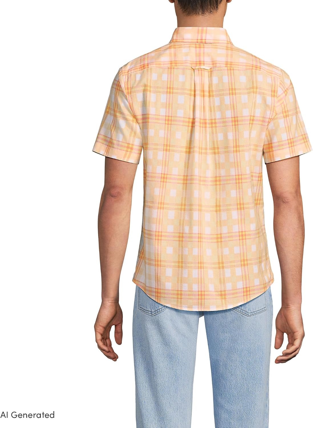 image:imageMens Traditional Fit Short Sleeve Madras ShirtSubtle ApricotYellow Plaid
