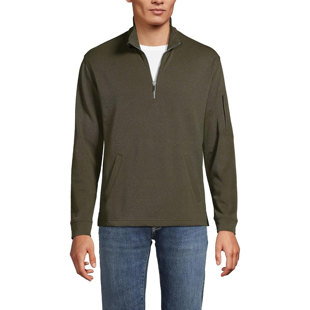 image:imageLands End Mens Long Sleeve Cooling Performance Pique Quarter ZipForest Moss