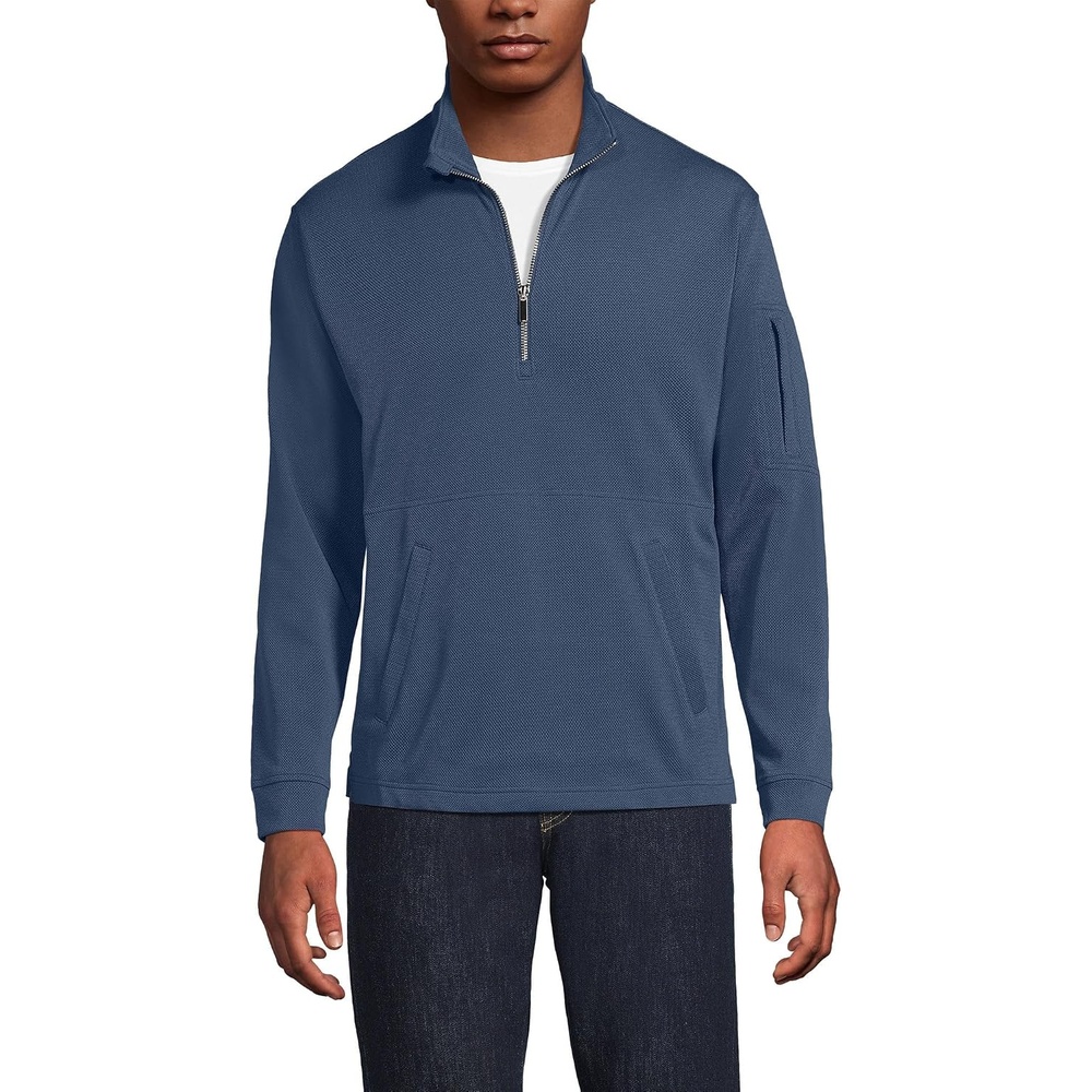 image:imageLands End Mens Long Sleeve Cooling Performance Pique Quarter ZipNightfall Blue