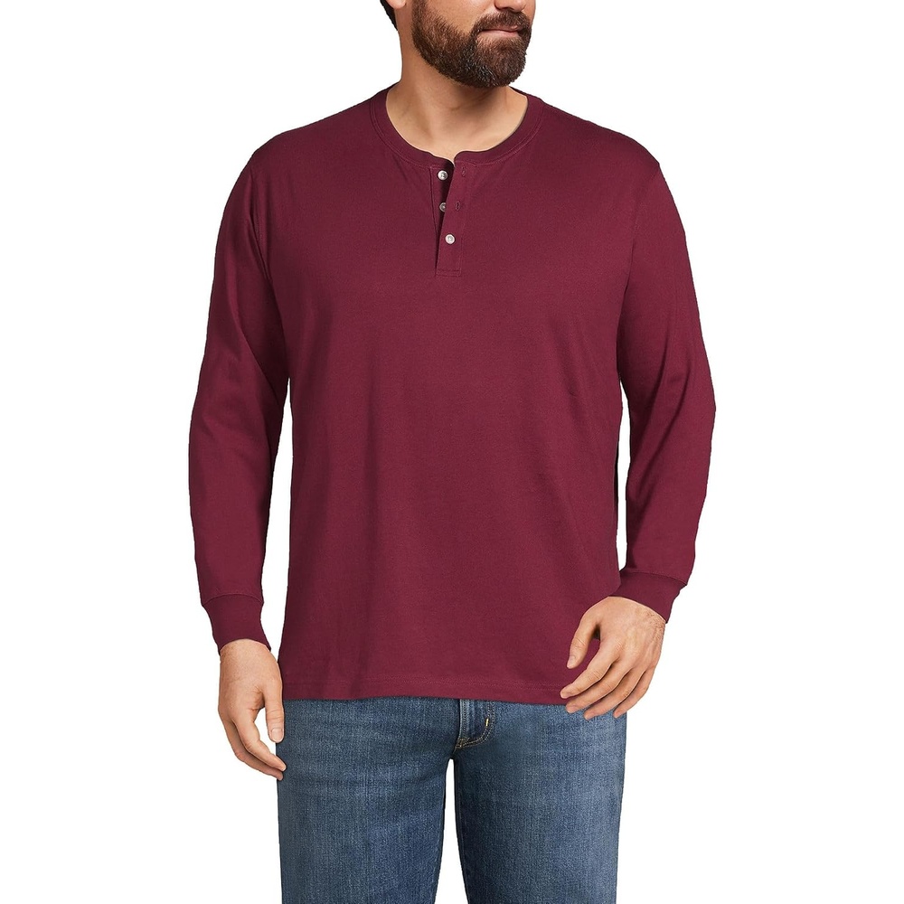 image:imageLands End Mens SuperT Long Sleeve Henley ShirtRich Burgundy