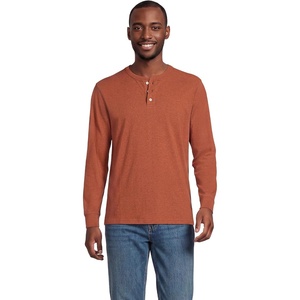 Lands’ End Men’s Super-T Long Sleeve Henley Shirt(Autumn Ember Heather)