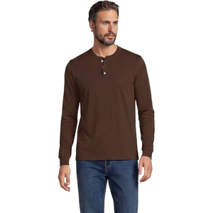 Lands’ End Men’s Super-T Long Sleeve Henley Shirt(Dark Walnut Brown)