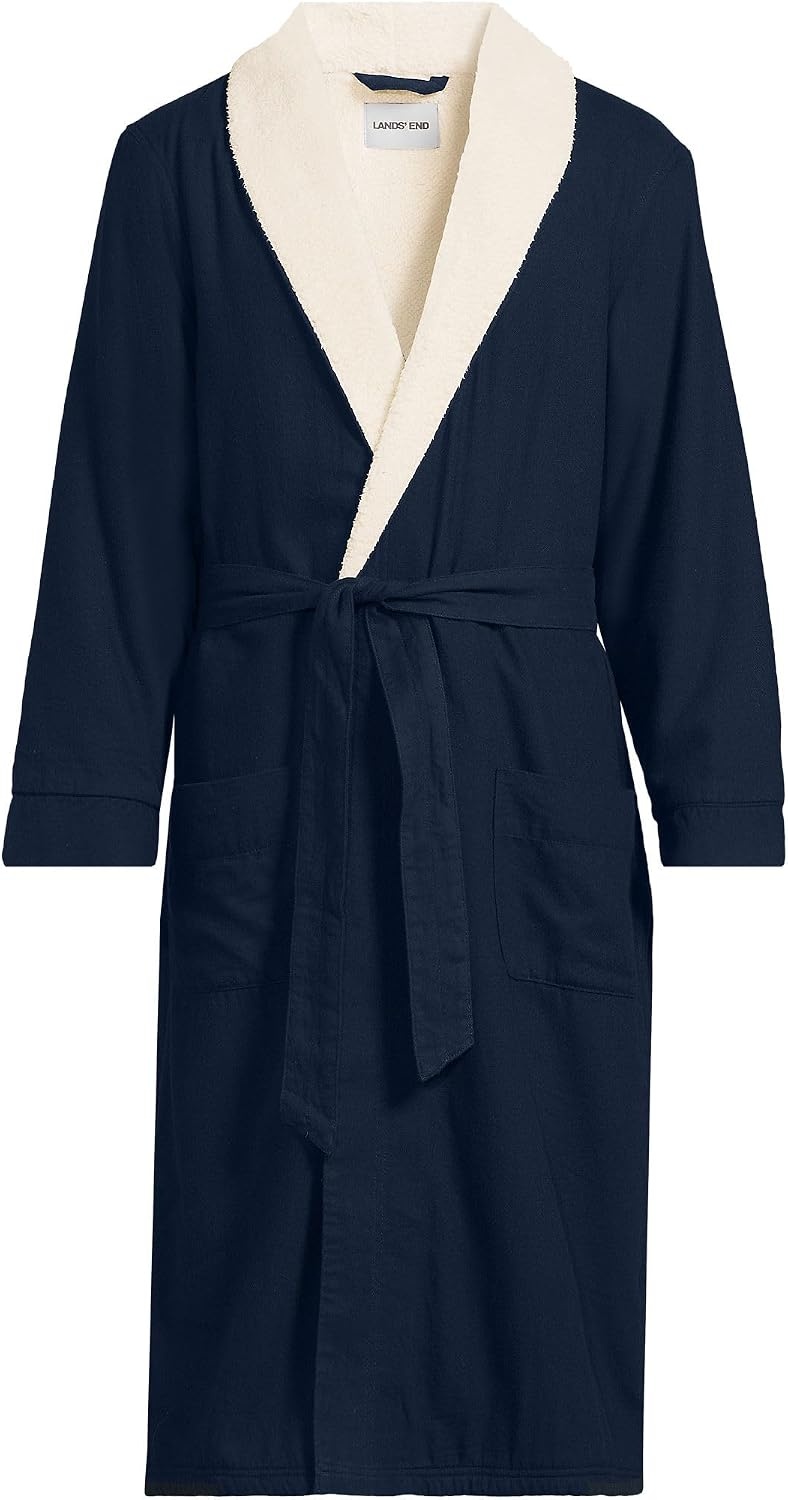 image:imageLands End Mens Sherpa Fleece Lined Flannel RobeRadiant Navy