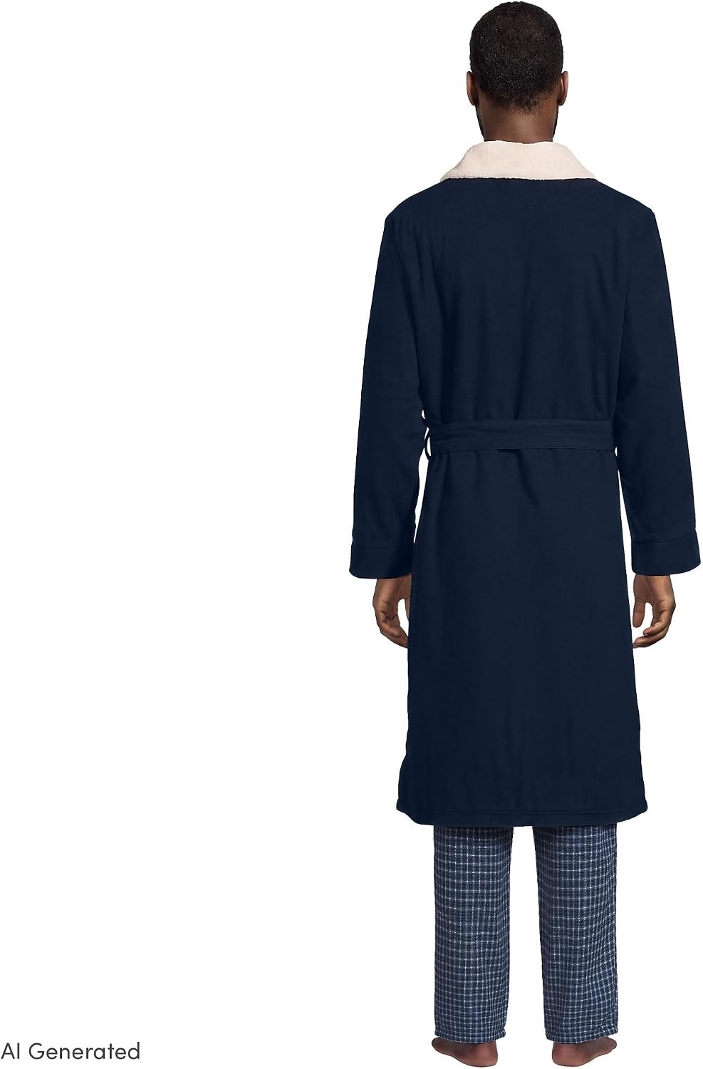 image:imageLands End Mens Sherpa Fleece Lined Flannel RobeRadiant Navy