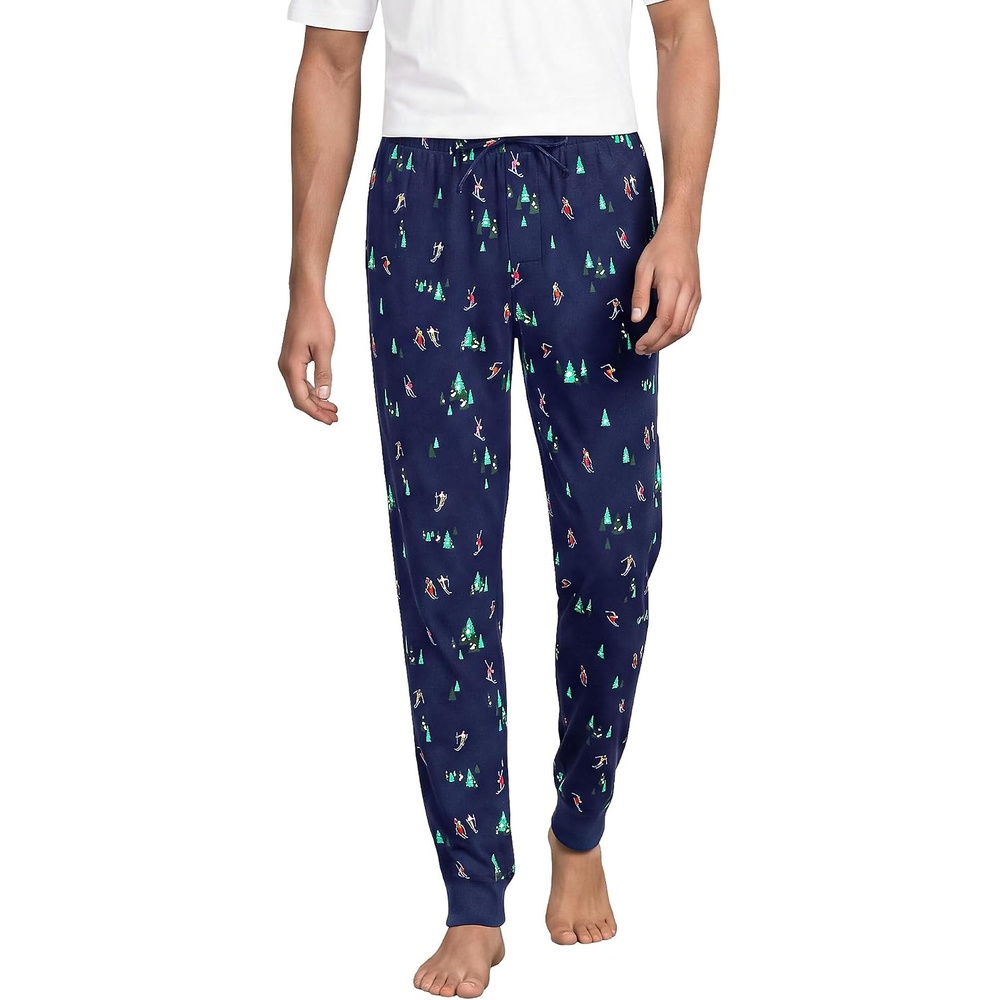 image:imageLands End Mens Flannel Jogger Pajama PantsSkiersDeep Sea Navy