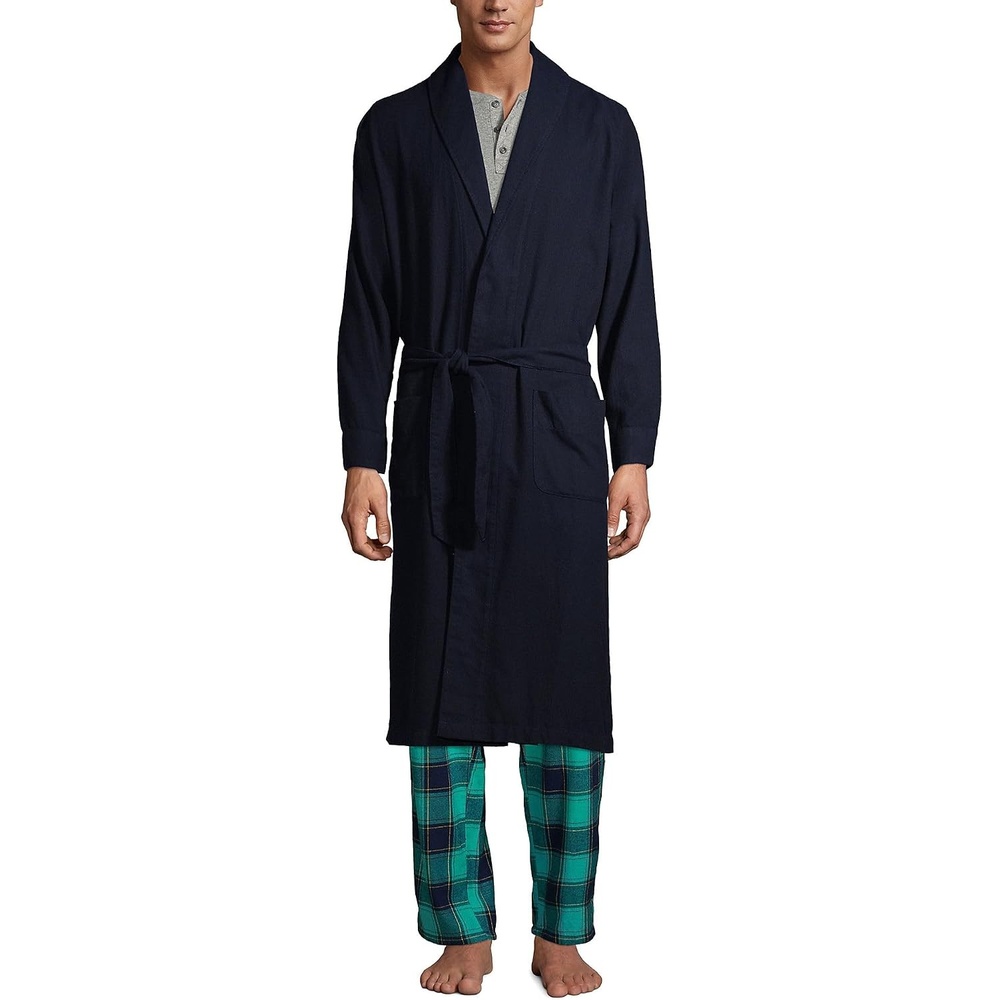 image:imageLands End Mens Flannel Sleepwear RobeRadiant Navy