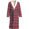 Lands’ End Men’s Sherpa Fleece Lined Flannel Robe(Compass Red/Pine Plaid)
