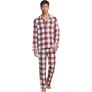 Lands’ End Men’s Flannel Pajama Set(Ivory/Compass Red Multi Plaid)