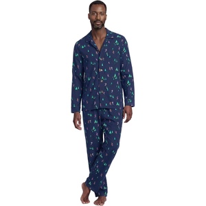 Lands’ End Men’s Flannel Pajama Set(Skiers/Deep Sea Navy)