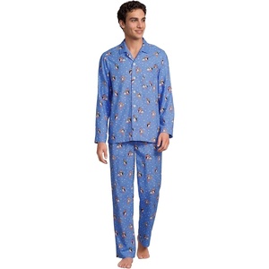 Lands’ End Men’s Flannel Pajama Set(Winter Puffins/Clear Blue Sky)