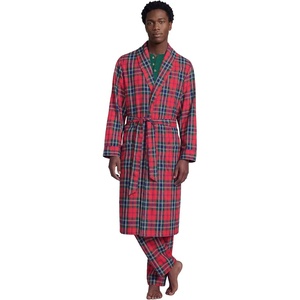 Lands’ End Men’s Flannel Sleepwear Robe(Compass Red/Pine Plaid)