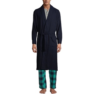 Lands’ End Men’s Flannel Sleepwear Robe(Radiant Navy)